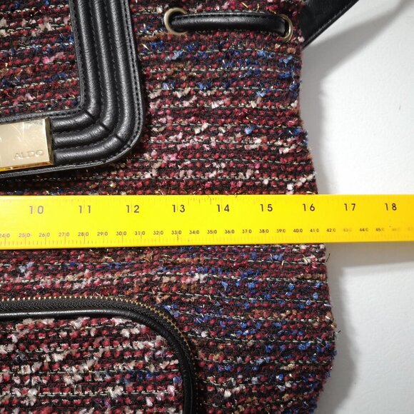 Aldo Adult Ladies Burgundy with Sparkly Yarn & Black Trim Snap Closure Backpack - Picture 13 of 16